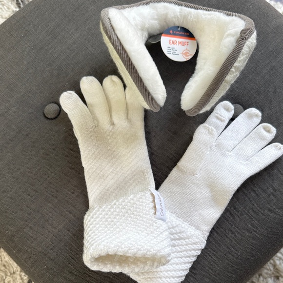 NEW Calvin Klein Knit Long Gloves & Compass Ear Muffs - Picture 1 of 4